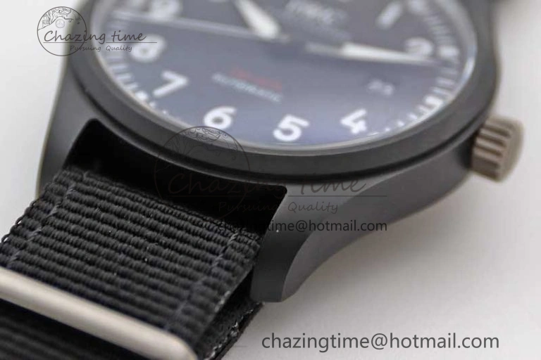 Top Gun IW326901 Ceramic M+F 1:1 Best Edition Black Dial on Black Nylon Strap A2892