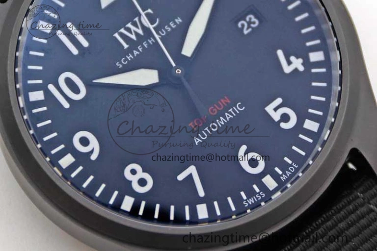 Top Gun IW326901 Ceramic M+F 1:1 Best Edition Black Dial on Black Nylon Strap A2892