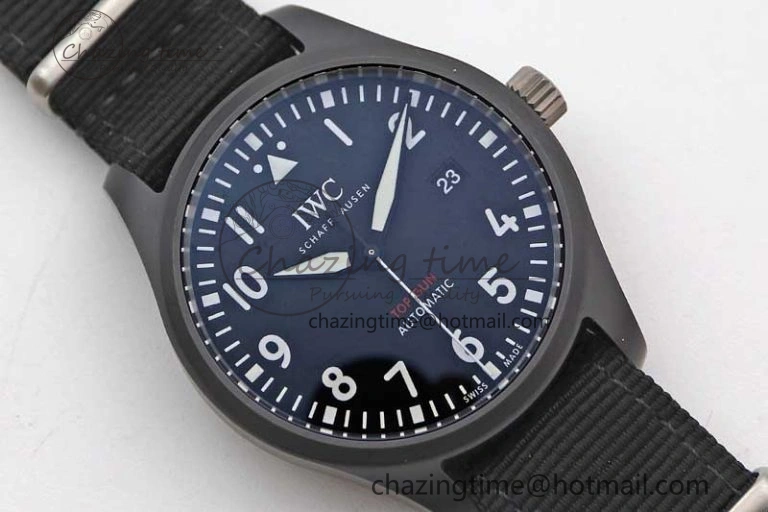 Top Gun IW326901 Ceramic M+F 1:1 Best Edition Black Dial on Black Nylon Strap A2892