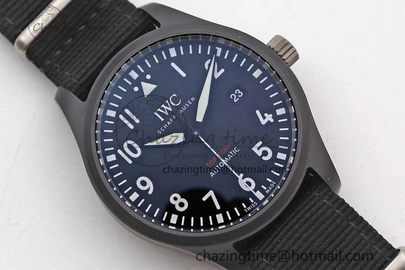 Top Gun IW326901 Ceramic M+F 1:1 Best Edition Black Dial on Black Nylon Strap A2892