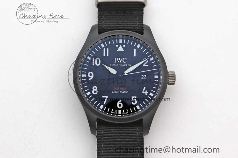 Top Gun IW326901 Ceramic M+F 1:1 Best Edition Black Dial on Black Nylon Strap A2892