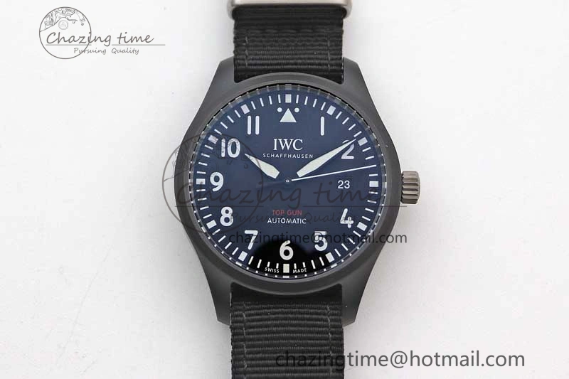 Top Gun IW326901 Ceramic M+F 1:1 Best Edition Black Dial on Black Nylon Strap A2892