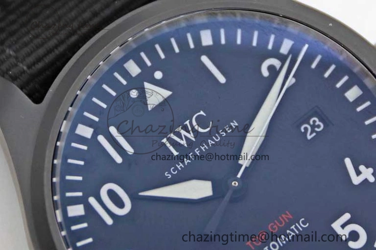 Top Gun IW326901 Ceramic M+F 1:1 Best Edition Black Dial on Black Nylon Strap A2892