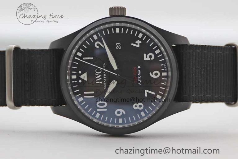 Top Gun IW326901 Ceramic M+F 1:1 Best Edition Black Dial on Black Nylon Strap A2892