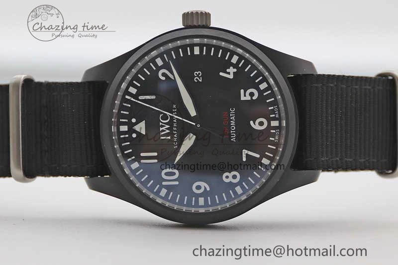 Top Gun IW326901 Ceramic M+F 1:1 Best Edition Black Dial on Black Nylon Strap A2892