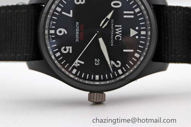 Top Gun IW326901 Ceramic M+F 1:1 Best Edition Black Dial on Black Nylon Strap A2892