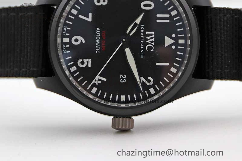 Top Gun IW326901 Ceramic M+F 1:1 Best Edition Black Dial on Black Nylon Strap A2892