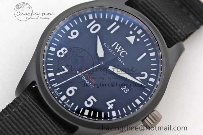 Top Gun IW326901 Ceramic M+F 1:1 Best Edition Black Dial on Black Nylon Strap A2892
