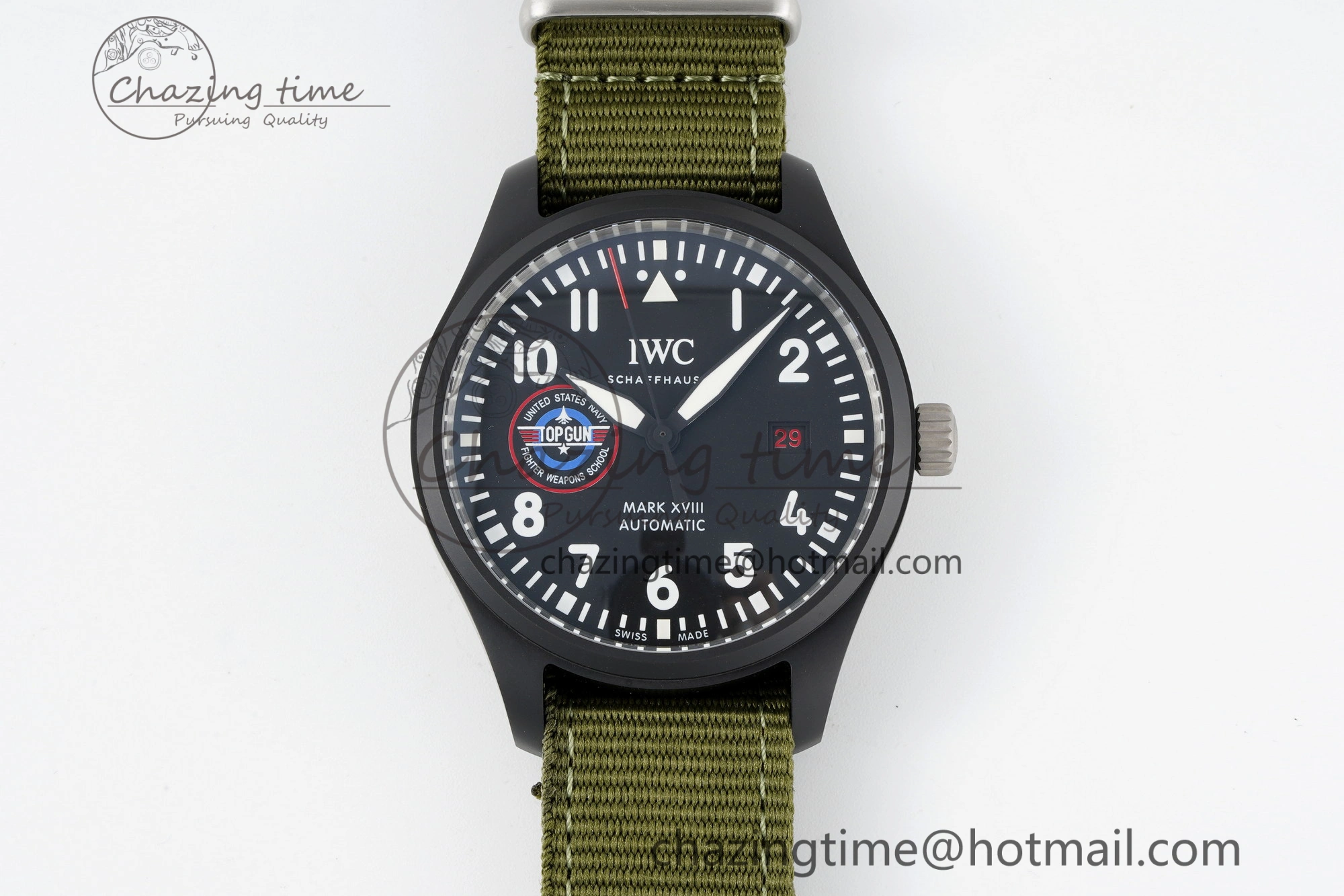 Top Gun Pilot Mark XVIII Limited “SFTI” M+F 1:1 Best Edition Black Dial on Green Nylon Strap A35111