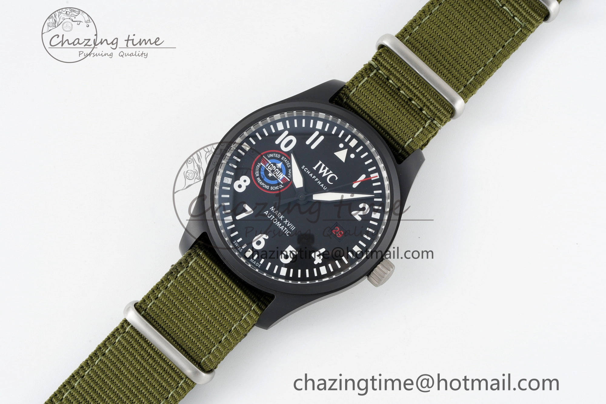 Top Gun Pilot Mark XVIII Limited “SFTI” M+F 1:1 Best Edition Black Dial on Green Nylon Strap A35111