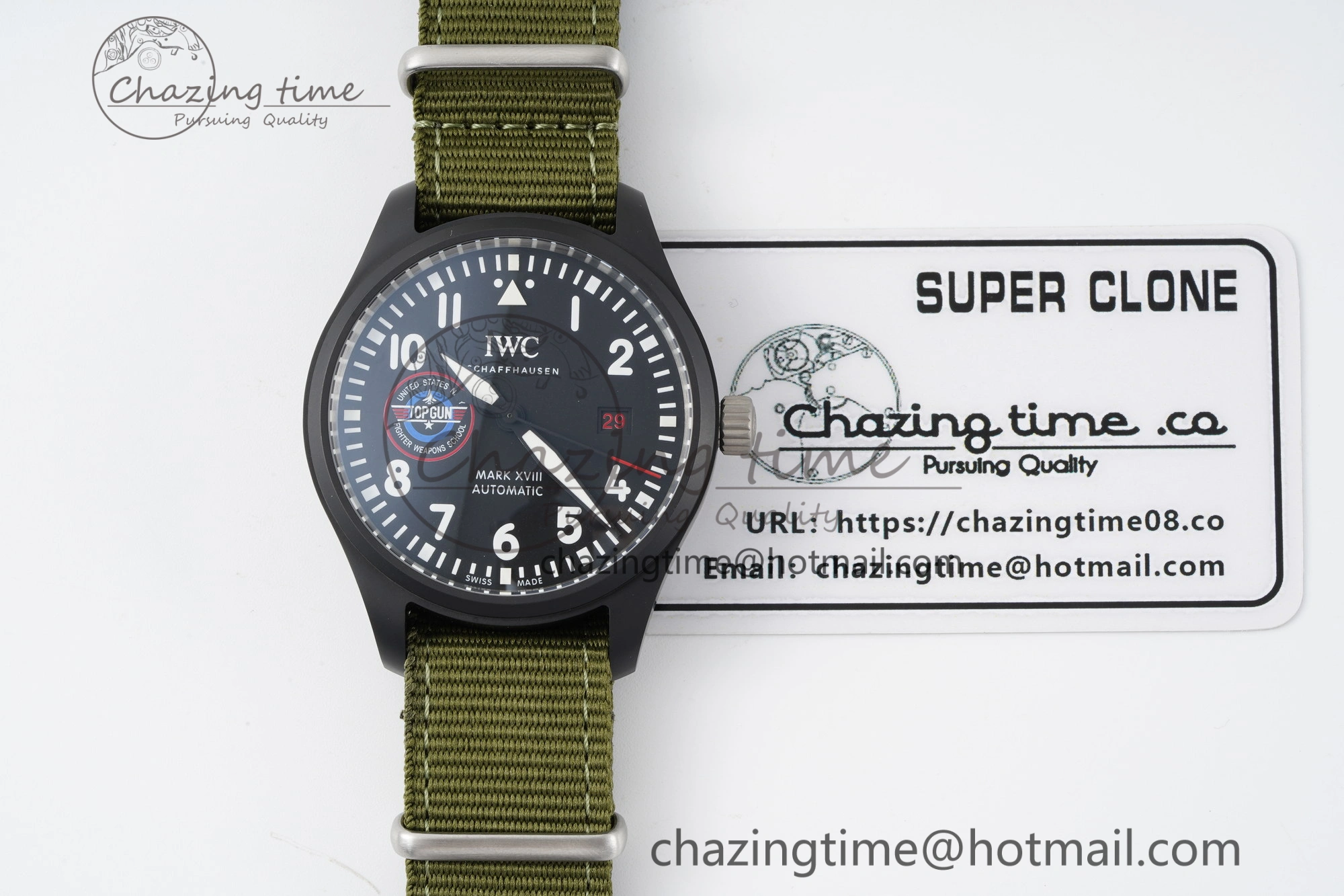 Top Gun Pilot Mark XVIII Limited “SFTI” M+F 1:1 Best Edition Black Dial on Green Nylon Strap A35111