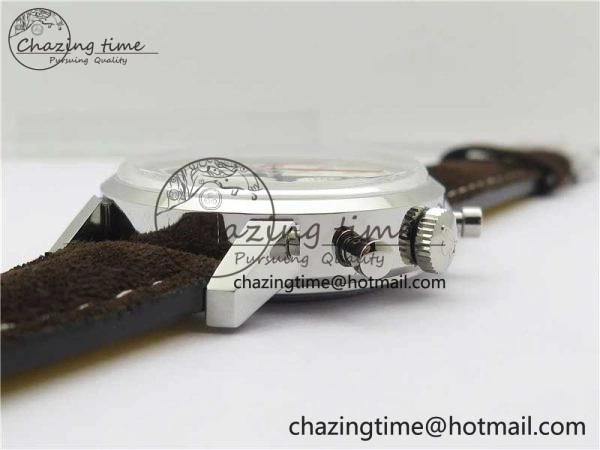 Top Time Chrono SS GF 1:1 Best Edition White Dial on Brown Leather Strap A7750