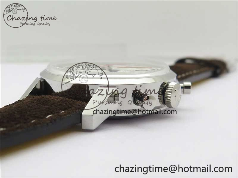 Top Time Chrono SS GF 1:1 Best Edition White Dial on Brown Leather Strap A7750