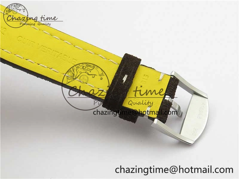 Top Time Chrono SS GF 1:1 Best Edition White Dial on Brown Leather Strap A7750