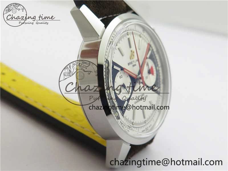 Top Time Chrono SS GF 1:1 Best Edition White Dial on Brown Leather Strap A7750