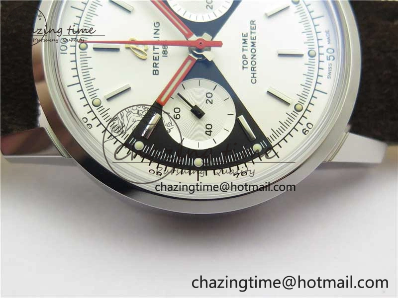 Top Time Chrono SS GF 1:1 Best Edition White Dial on Brown Leather Strap A7750