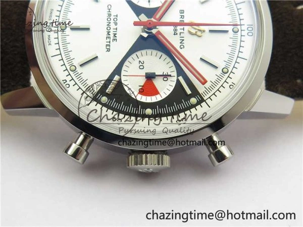Top Time Chrono SS GF 1:1 Best Edition White Dial on Brown Leather Strap A7750