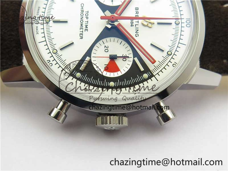 Top Time Chrono SS GF 1:1 Best Edition White Dial on Brown Leather Strap A7750