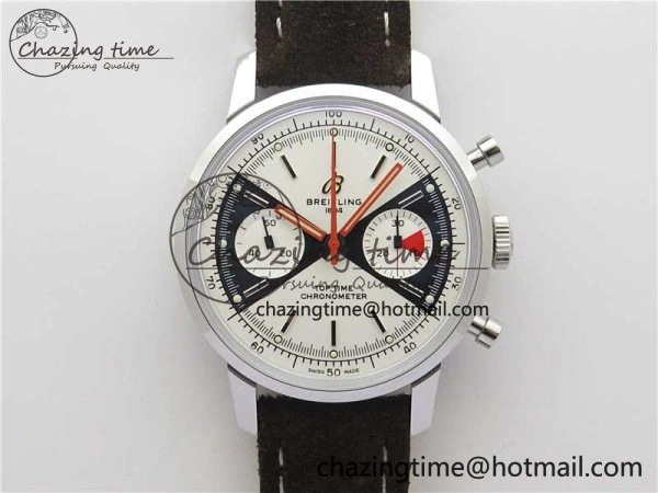 Top Time Chrono SS GF 1:1 Best Edition White Dial on Brown Leather Strap A7750