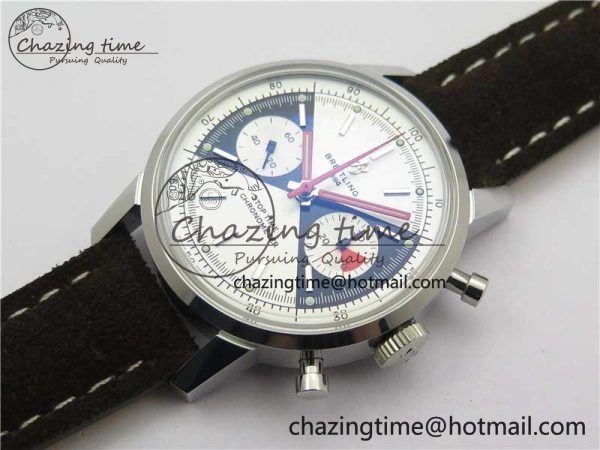 Top Time Chrono SS GF 1:1 Best Edition White Dial on Brown Leather Strap A7750