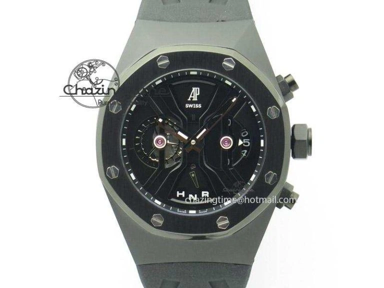 Tourbillon Concept GMT PVD Black Dial On Black Rubber Strap Japan Quartz