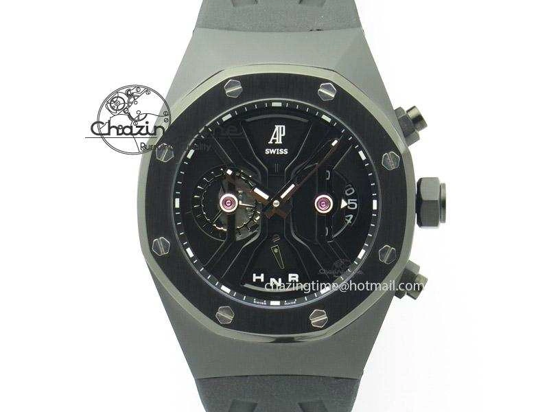 Tourbillon Concept GMT PVD Black Dial On Black Rubber Strap Japan Quartz