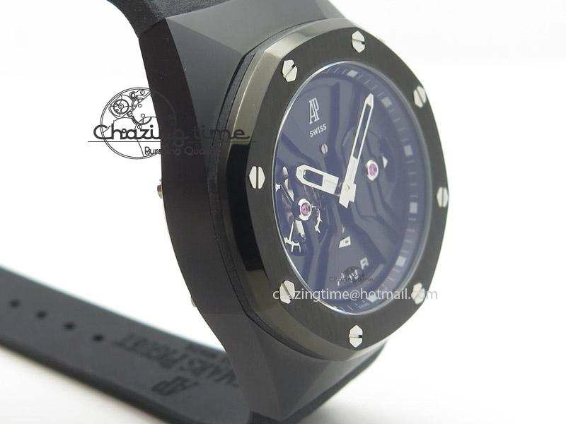 Tourbillon Concept GMT PVD Black Dial On Black Rubber Strap Japan Quartz