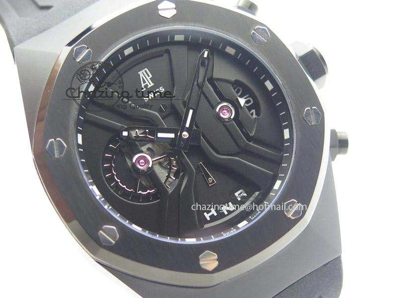 Tourbillon Concept GMT PVD Black Dial On Black Rubber Strap Japan Quartz