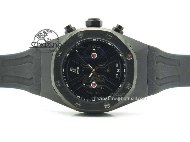 Tourbillon Concept GMT PVD Black Dial On Black Rubber Strap Japan Quartz