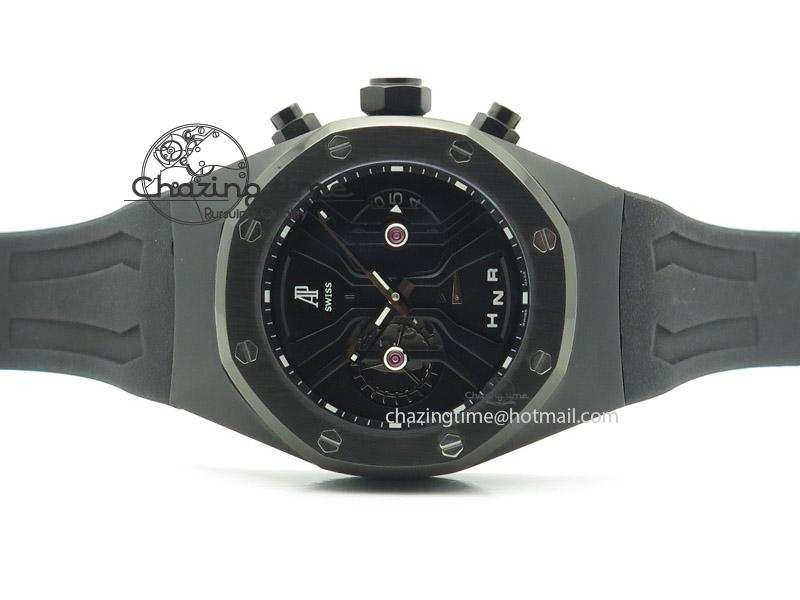Tourbillon Concept GMT PVD Black Dial On Black Rubber Strap Japan Quartz