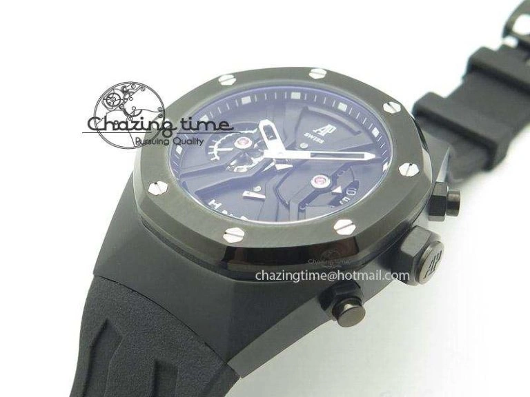 Tourbillon Concept GMT PVD Black Dial On Black Rubber Strap Japan Quartz