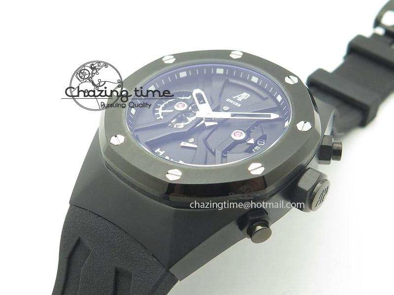 Tourbillon Concept GMT PVD Black Dial On Black Rubber Strap Japan Quartz