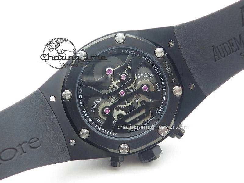 Tourbillon Concept GMT PVD Black Dial On Black Rubber Strap Japan Quartz