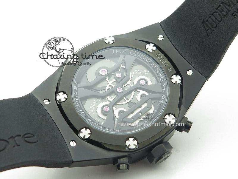 Tourbillon Concept GMT PVD Black Dial On Black Rubber Strap Japan Quartz