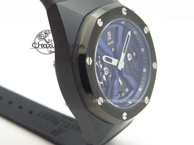 Tourbillon Concept GMT PVD Black Blue Dial On Black Rubber Strap Japan Quartz