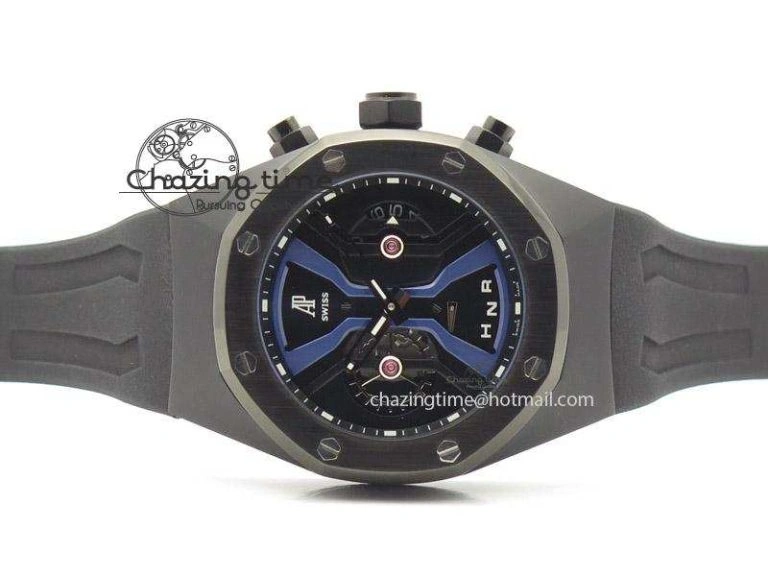 Tourbillon Concept GMT PVD Black Blue Dial On Black Rubber Strap Japan Quartz
