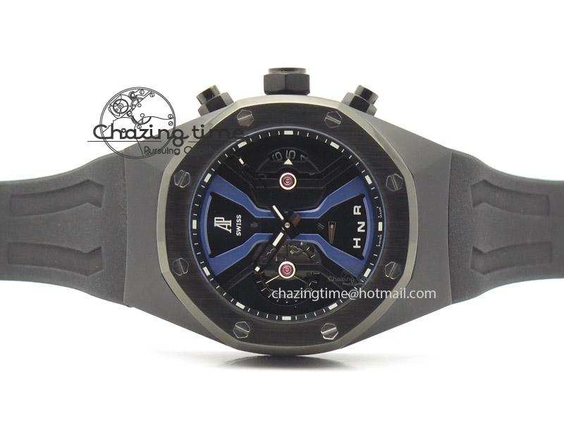 Tourbillon Concept GMT PVD Black Blue Dial On Black Rubber Strap Japan Quartz