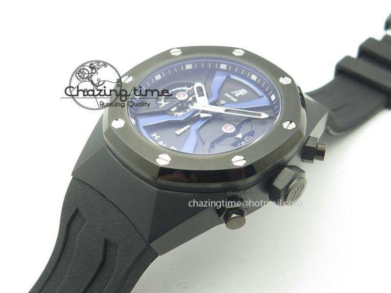 Tourbillon Concept GMT PVD Black Blue Dial On Black Rubber Strap Japan Quartz
