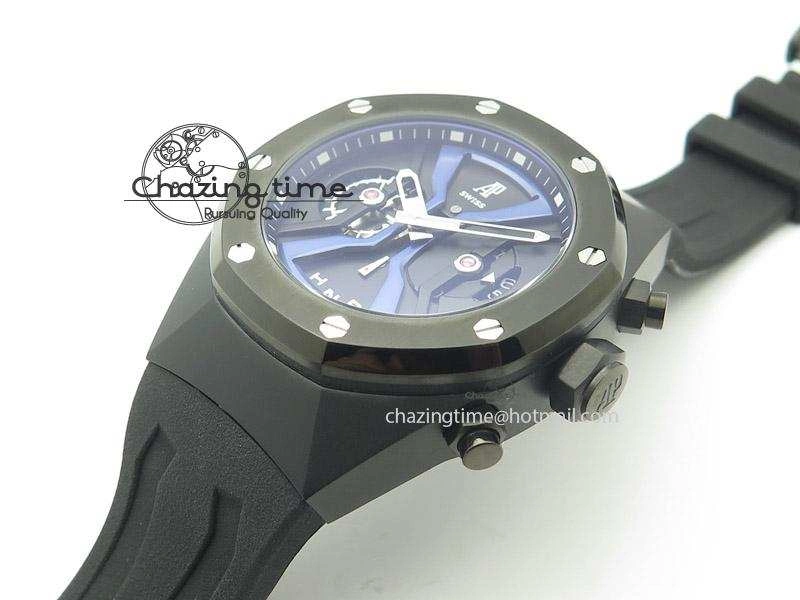 Tourbillon Concept GMT PVD Black Blue Dial On Black Rubber Strap Japan Quartz