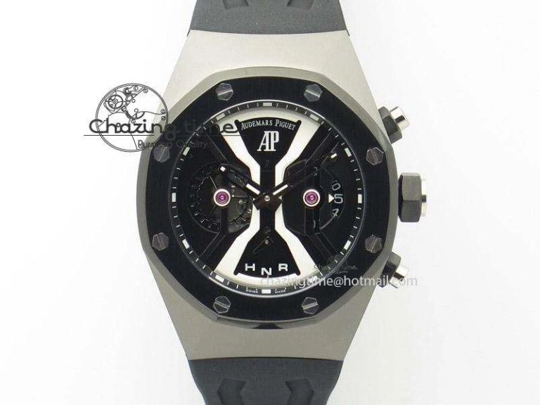 Tourbillon Concept GMT PVD Black White Dial On Black Rubber Strap Japan Quartz