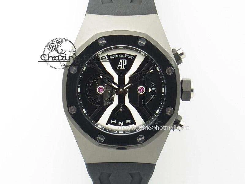 Tourbillon Concept GMT PVD Black White Dial On Black Rubber Strap Japan Quartz