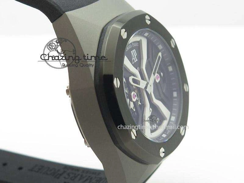 Tourbillon Concept GMT PVD Black White Dial On Black Rubber Strap Japan Quartz