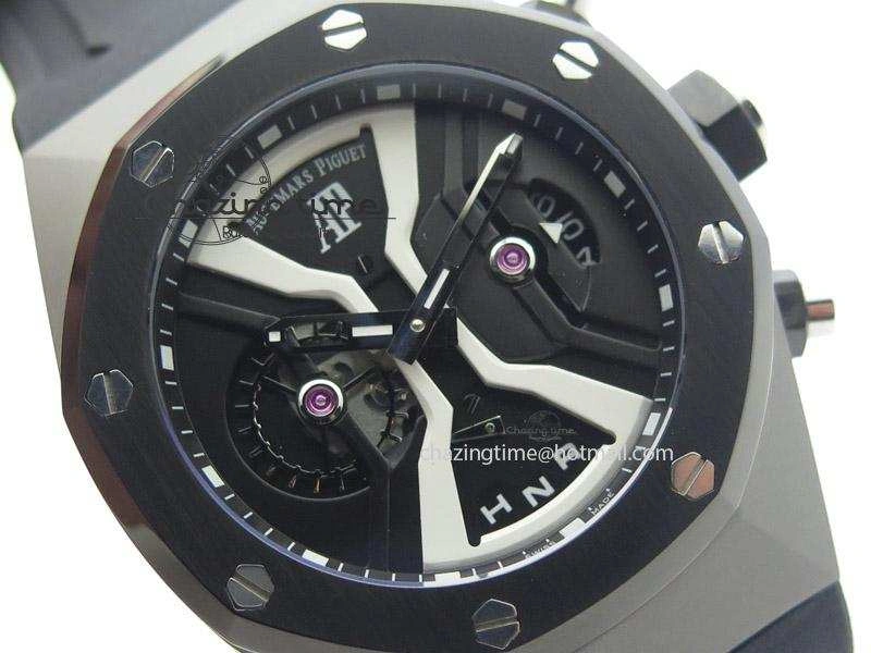 Tourbillon Concept GMT PVD Black White Dial On Black Rubber Strap Japan Quartz