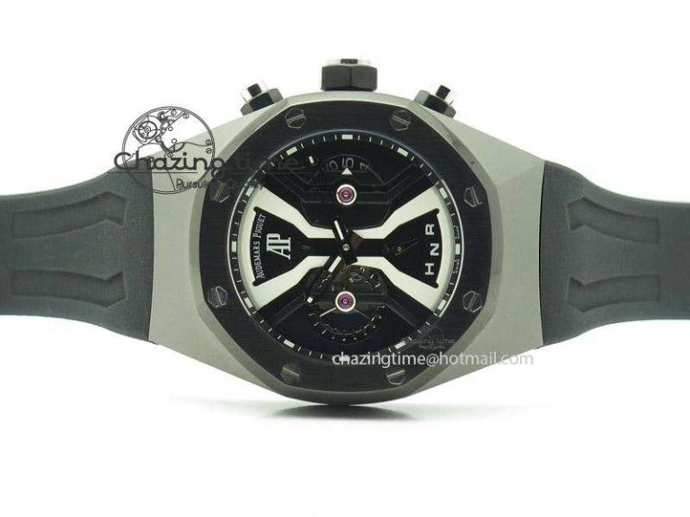 Tourbillon Concept GMT PVD Black White Dial On Black Rubber Strap Japan Quartz