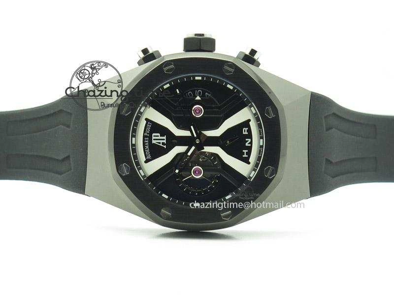 Tourbillon Concept GMT PVD Black White Dial On Black Rubber Strap Japan Quartz