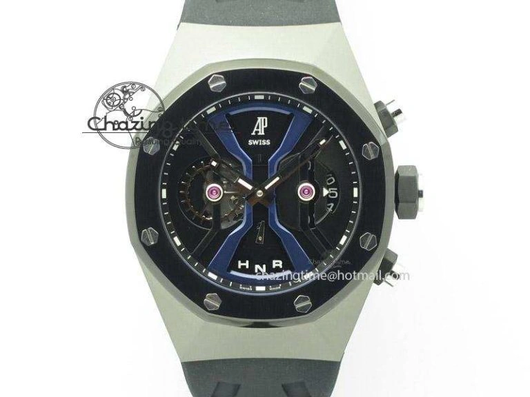 Tourbillon Concept GMT SS Black Blue Dial On Black Rubber Strap Japan Quartz