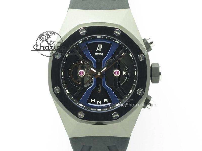 Tourbillon Concept GMT SS Black Blue Dial On Black Rubber Strap Japan Quartz