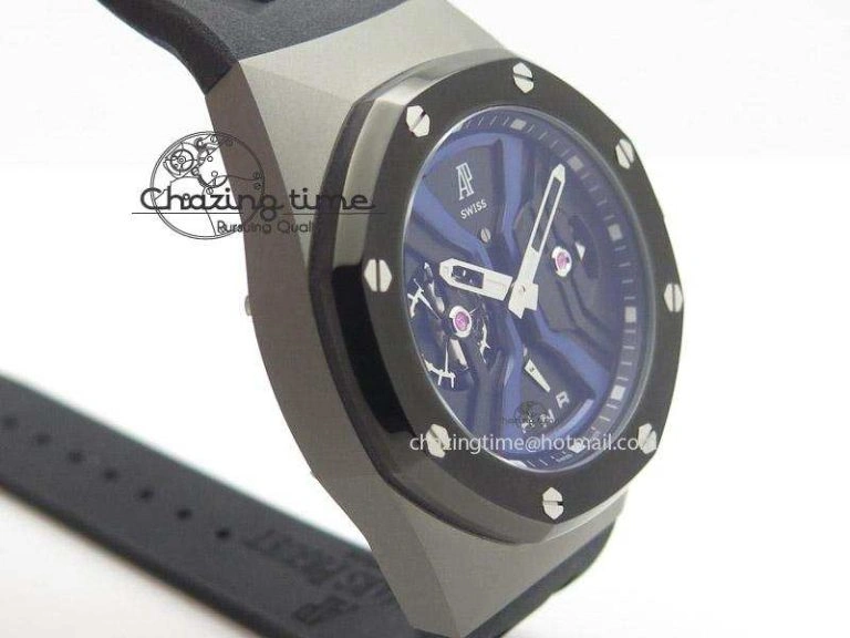 Tourbillon Concept GMT SS Black Blue Dial On Black Rubber Strap Japan Quartz