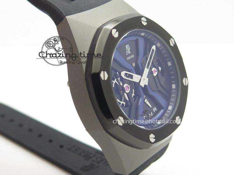 Tourbillon Concept GMT SS Black Blue Dial On Black Rubber Strap Japan Quartz
