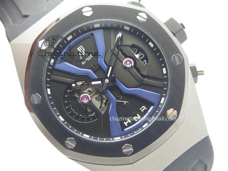 Tourbillon Concept GMT SS Black Blue Dial On Black Rubber Strap Japan Quartz